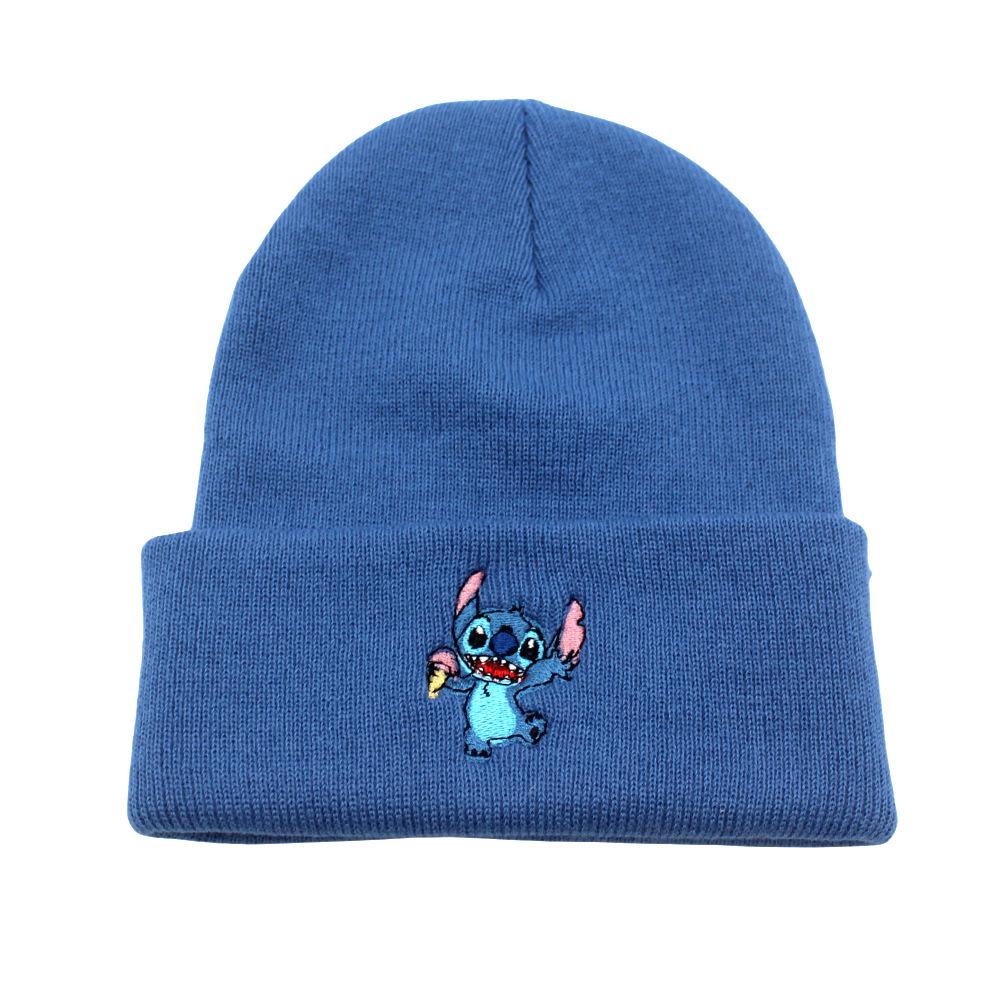 Stitch Knitted Embroidered Hat Anime Peripheral Autumn And Winter Outdoor Warm Hair Hat Elastic Cold Hat Adults And Kids Gifts