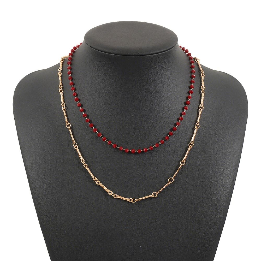 Pony Vintage Enamel Necklace Double-layer Beaded Chain Choker Bohemian Collarbone Chain  Women