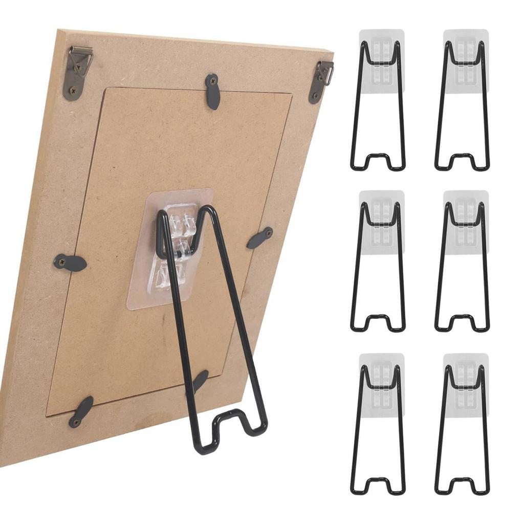 6 Pcs Photo Frame Bracket Metal Picture Frame Bracket Tabletop Photo Frame Support Stand with Self-Adhesive for 5.9-10.2 Inch Picture Frames