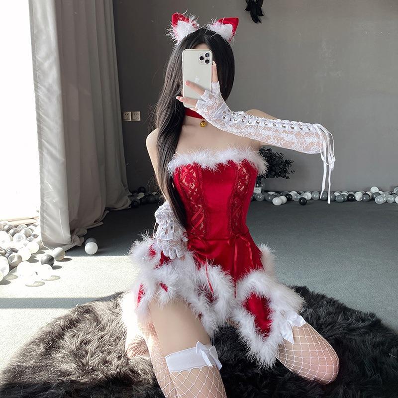 Halloween Costume Stage Red Hollow Bunny Sexy Uniform Seduction Female Servant Dress Christmas