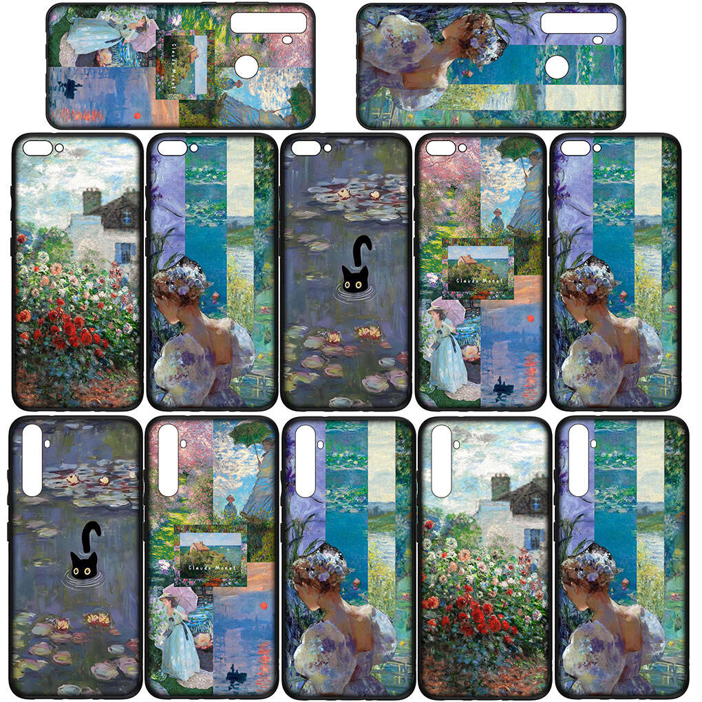 Чехол для iPhone 17 16 15 Xiaomi Poco Redmi Note 14 13 12 11 Pro Max Samsung Galaxy S25 S24 OPPO Huawei Клод Моне Водяные лилии Кот Узор Чехол для телефона