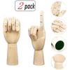 FUKQVOD 2 Pcs 10" Wooden Hand Model Flexible Moveable Fingers Manikin Hand Figure Both Left and Right Hand for Sketching Drawing Home Office Desk