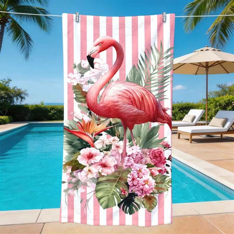 Розовый фламинго с тропическими листьями Пляжное полотенце Мягкое быстросохнущее легкое полотенце для отпуска плавания спортзала использования на открытом воздухе