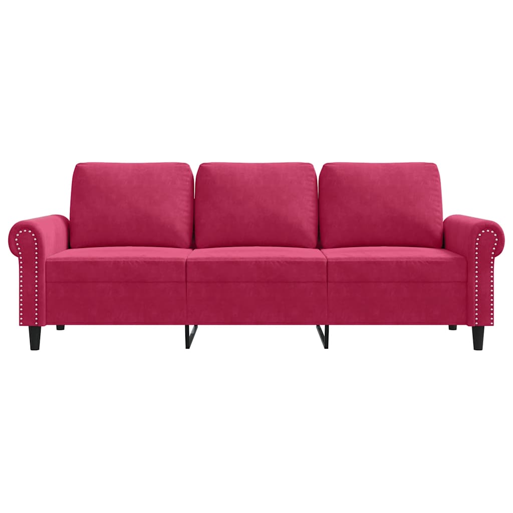 Vidaxl Sofa 3-Osobowa, Winna Czerwień, 180 Cm, Obita Aksamitem
