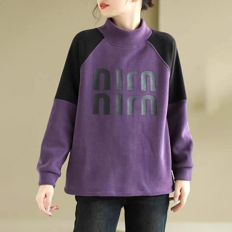 Свитшот для женщин из хлопка, свободного покроя, из флиса, утолщенный, удобный, с высоким воротом, повседневный, свитшот