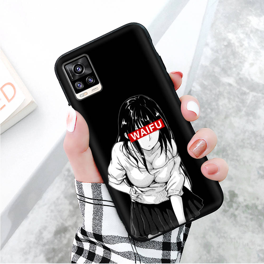 Черный чехол для Xiaomi Redmi 13C Note 9 iPhone XR 7 8 14 15 11 12 13 X XS Pro Max Samsung A25 S23 S24 FE Ultra Plus Waifu Anime Girl