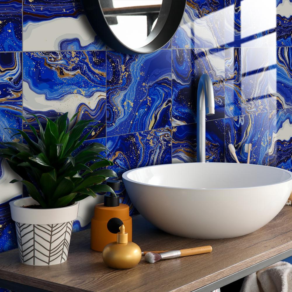 10 шт., наклейка на голубую мраморную плитку, кухонный шкаф, ванная комната, домашний декор, самоклеящаяся кристаллическая твердая пленка, художественные наклейки на стены