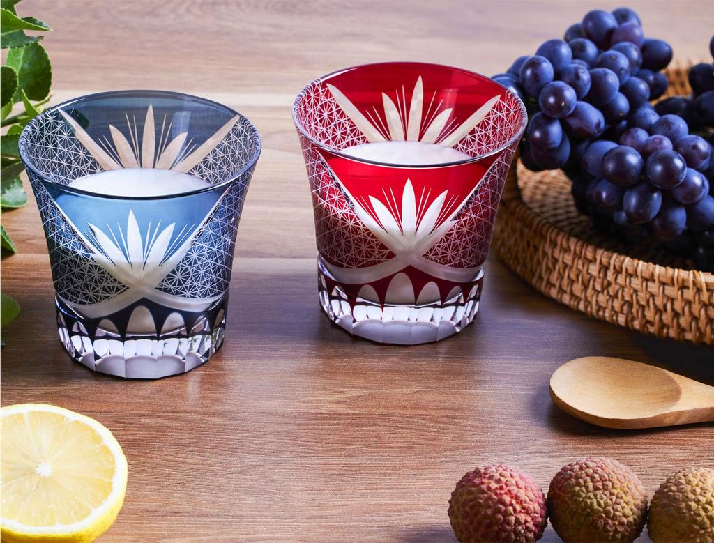 FONYUHUA Kiriko Glass Pair Old Glass Tumbler Chrysanthemum Tsunagi Pattern Dishwasher Safe Rocks Glass Shochu Glass Sake Beer Whiskey Stylish Wedding