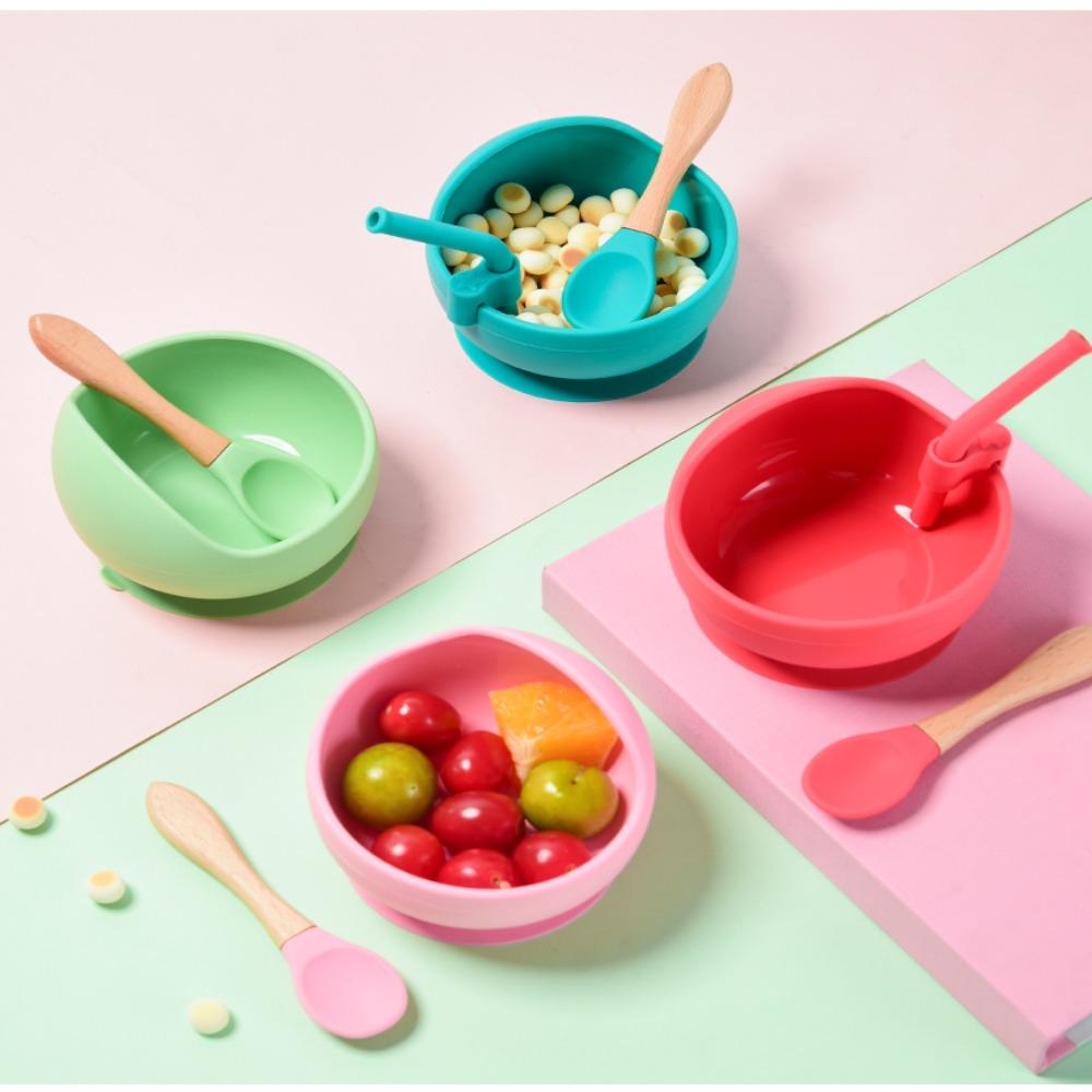 Supply Suctive Bamboo Spoon Toddler Bowl Children Dishes Silicone Dinnerware Food Grade Silicone