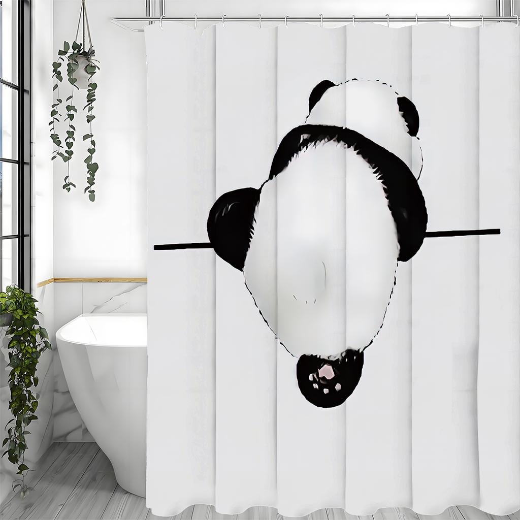 Cute Panda Black and White Shower Curtain, Bathroom Decorative Shower Curtain, Waterproof Shower Curtain with Hooks