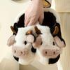 Kawaii Cow Fluffy Novelty Slippers, Cozy & Warm Slip On Soft Sole Shoes, Winter Plush Home Slippers