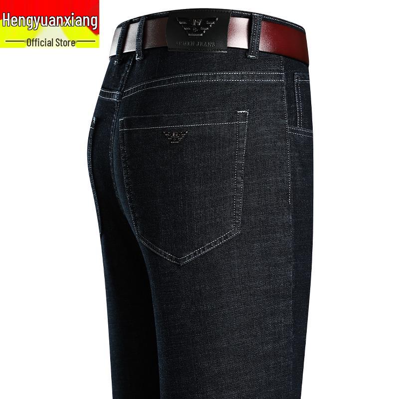 Мужские черные эластичные прямые джинсы Hengyuanxiang - Модные, стирающиеся и износостойкие повседневные брюки для осени и зимы.