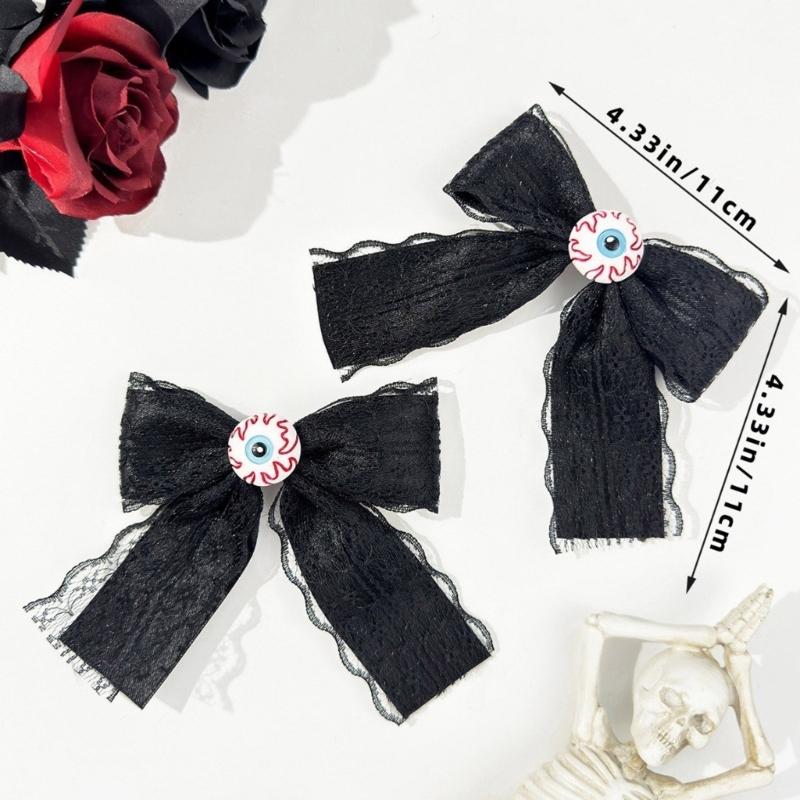 Кружевные заколки-банты для волос в стиле балеткор, заколки-глаза, темные банты, плоская заколка, заколка-бант для волос в стиле балеткор, элегантная заколка для пучков