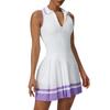 Womens Sleeveless Polo Neck Tennis Dress Set Colorblock Pleated Sporty Skirt Outfit Gym Running Yoga