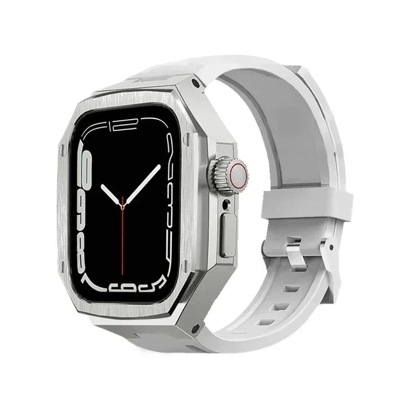 Роскошный комплект для модификации Apple Watch 10 42 мм 46 мм Корпус из нержавеющей стали Резиновый спортивный ремешок для iWatch Series 10 42 мм 46 мм