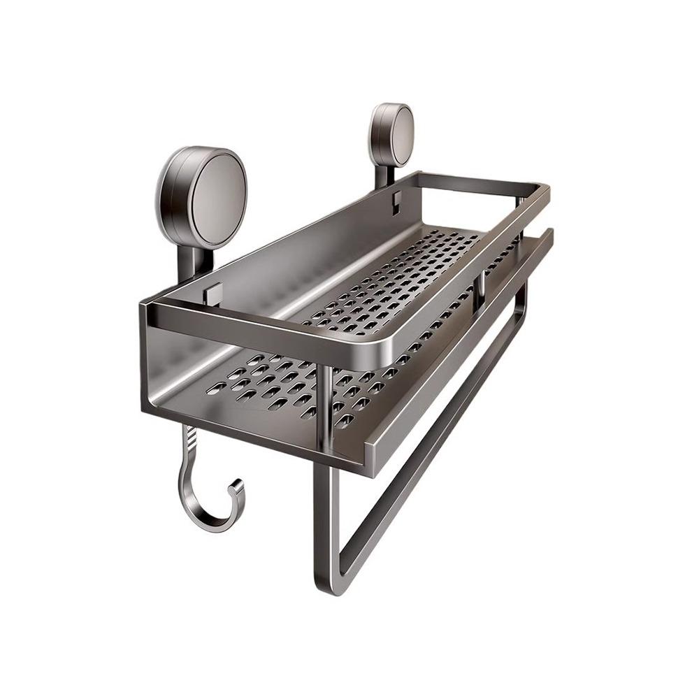 No Drilling Bathroom Shelf Aluminum Toilet Storage Rack Multifunctional Wall Shampoo Holder