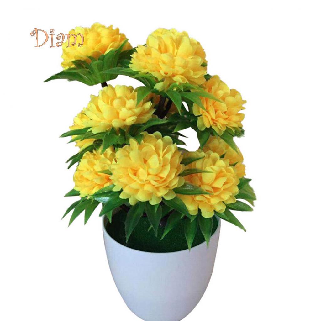Яркое искусственное растение бонсай из хризантемы в белом горшке для домашнего декора