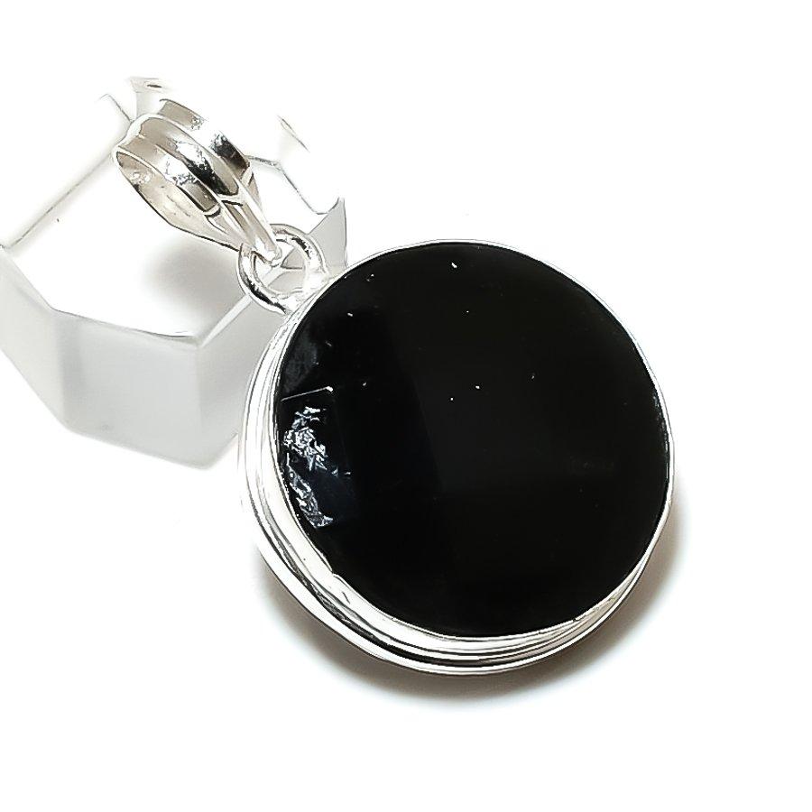 Black Spinel Gemstone Handmade 925 Sterling Silver Jewelry Pendant 1.58" S8a28