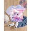 New Funny Animal Cat 3d Print Girls' T-Shirts Party Fashion Short Sleeved Tops Tee 2025 Casual T-Shirts Girls' Clothing