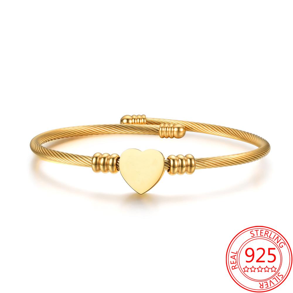 High Quality Sparkling Gold Stainless Steel Open Bracelet Adjustable Bracelet Girl Gift Diy Jewelry