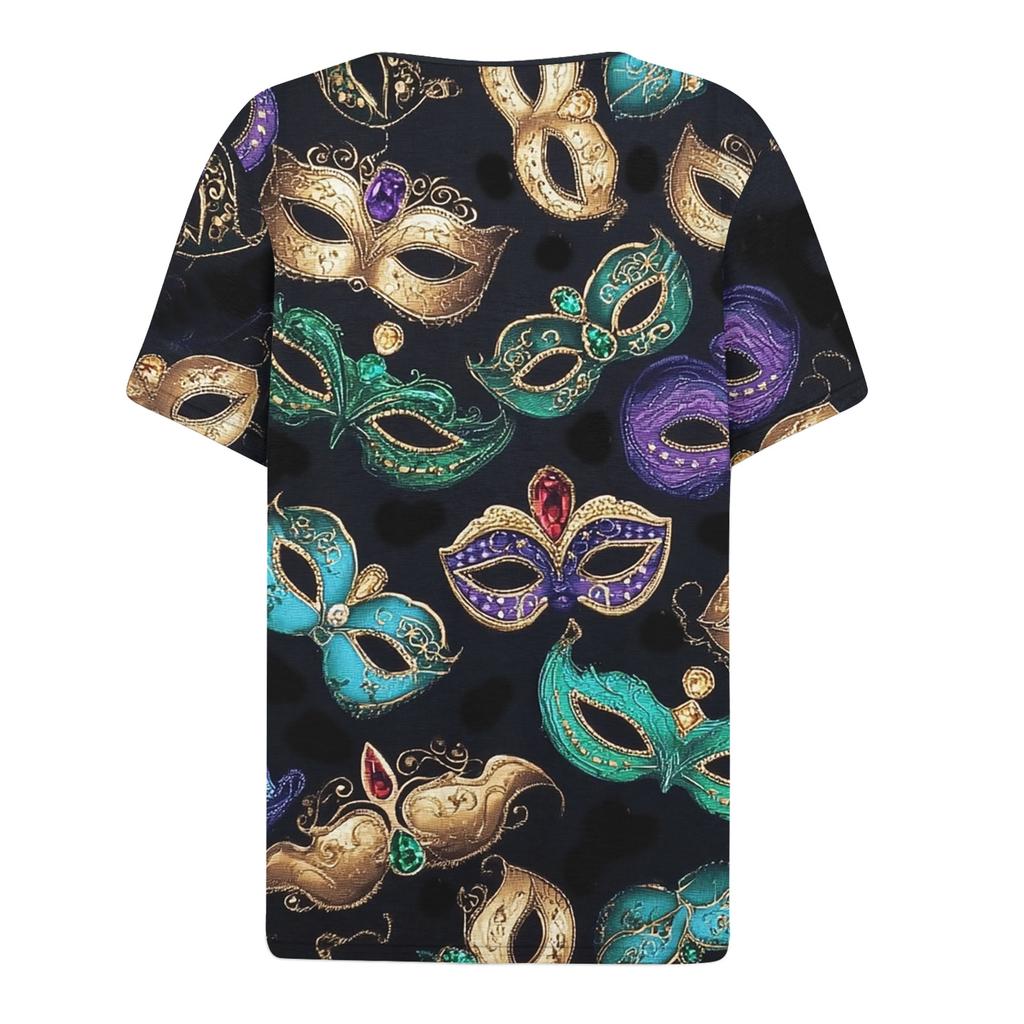 Жен. Футболка Футболка С принтом Пуговицы С короткими рукавами Повседневные Выходные Мода Классический V-образный вырез Обычный Верх