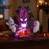 No Battery Required Halloween Light Animated Seesaw Ghost Light, USB Powered 3D Night Cute LED Lamp for Desk with Spooky Tree And Pumpkin Design,
