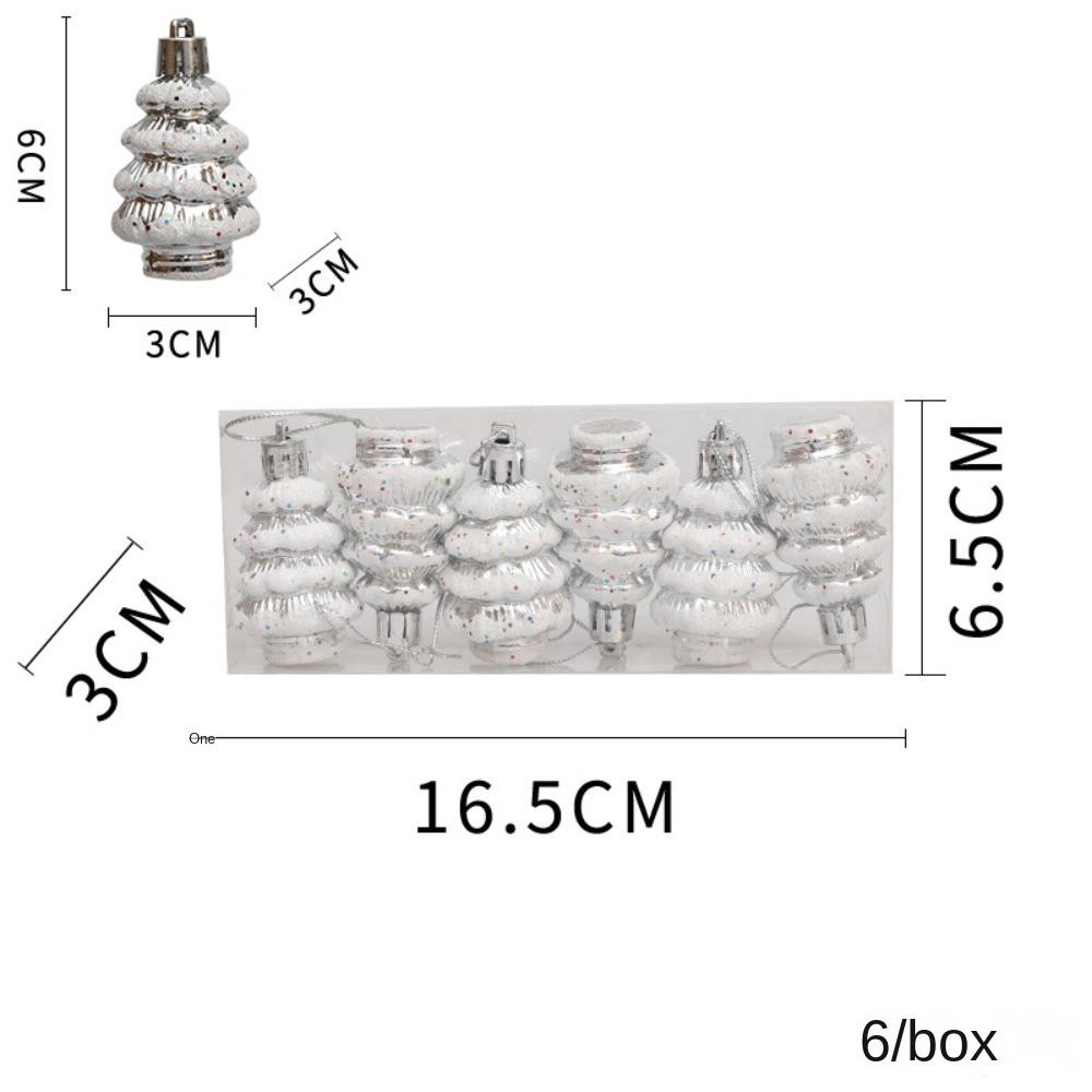 6Pcs/Box Painted Cedar Christmas Tree Ornament Plastic Christmas Decorations