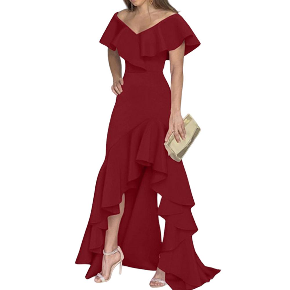 Женское сексуальное платье макси с v-образным вырезом и рюшами, вечернее коктейльное платье