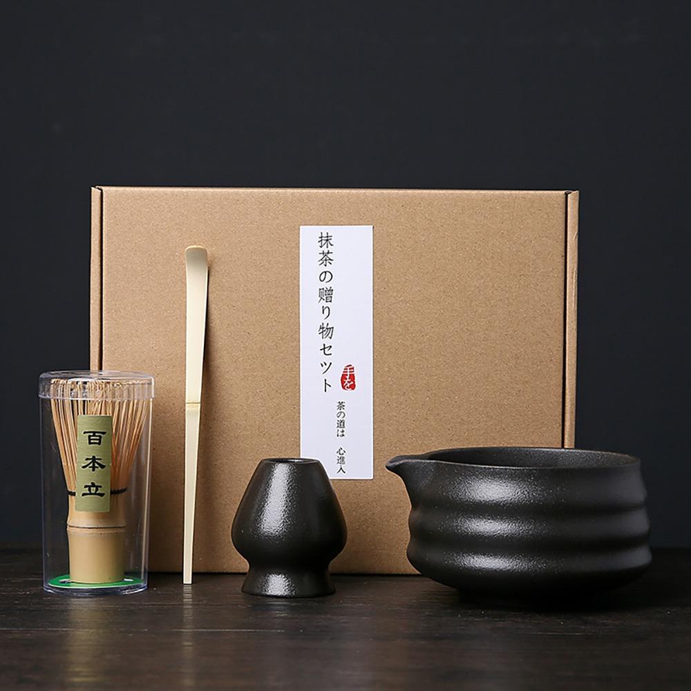 4PCS Food Grade Japanese Matcha Tea Set Bamboo Ceramic Japanese Chasen Matcha Whisk Set Stirring