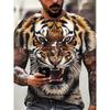 Summer Round Neck 3D Tiger Print Top Fashionable Casual Short Sleeved Men's T-shirts