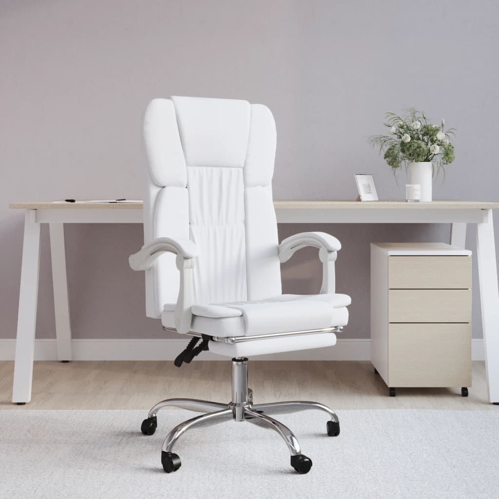 Office Chair with Reclining Function White Faux Leather