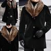 2021 Winter Men's Long Woolen Coat Fur Collar Overcoat Male Solid Slim Casual Windbreaker Jacket Outerwear Top Black Plus Size S-5XL