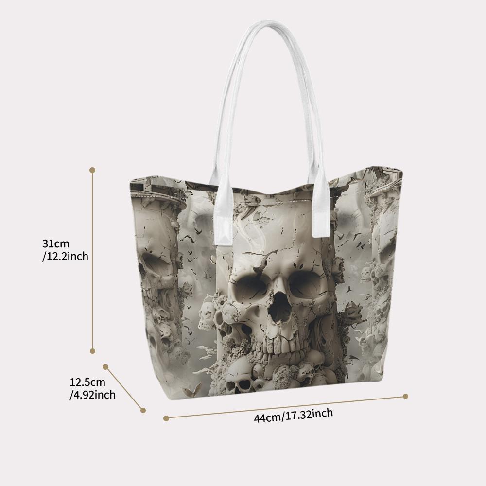Gothic Skull Print Tote Bag Fashion Large Capacity Casual Portable Shoulder Bag for Daily Use