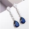 925 Sterling Silver Blue Cubic Zirconia Long Hanging Earrings for Women Wedding Anniversary Party Elegant Female JewelryGood product