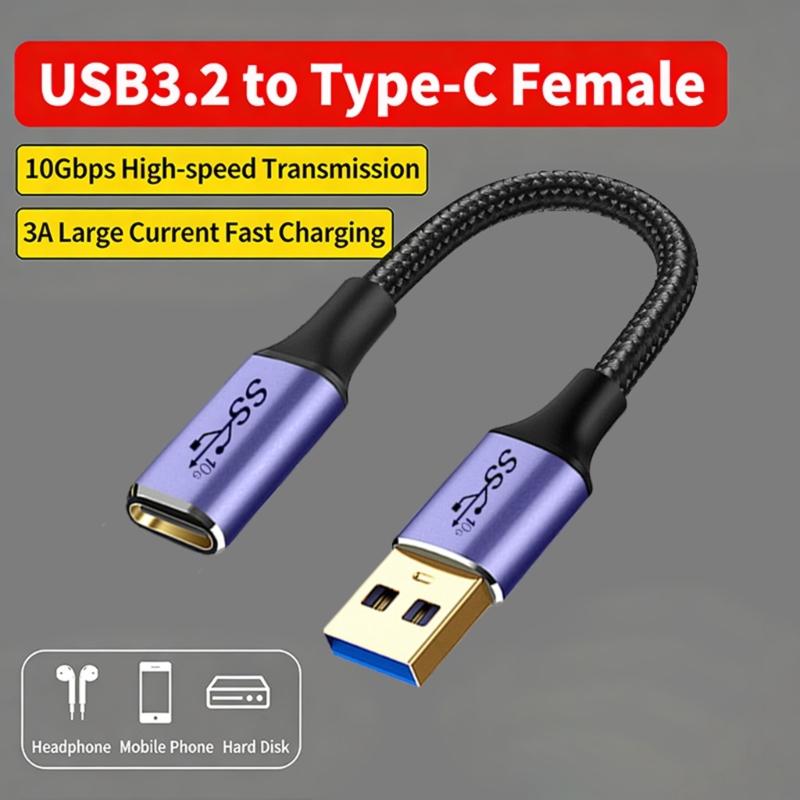 USB 3.0 A Папа на USB C Мама Кабель для передачи данных 10 Гбит/с Быстрая зарядка Синхронизация Провод для ноутбука Мыши U-диска Картридера