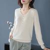 Весна Осень Женская Корейская Мода Элегантный Простой Однотонный Базовый Трикотаж Женский Повседневный V-образный вырез Длинный рукав Тонкий Пуловер Топы