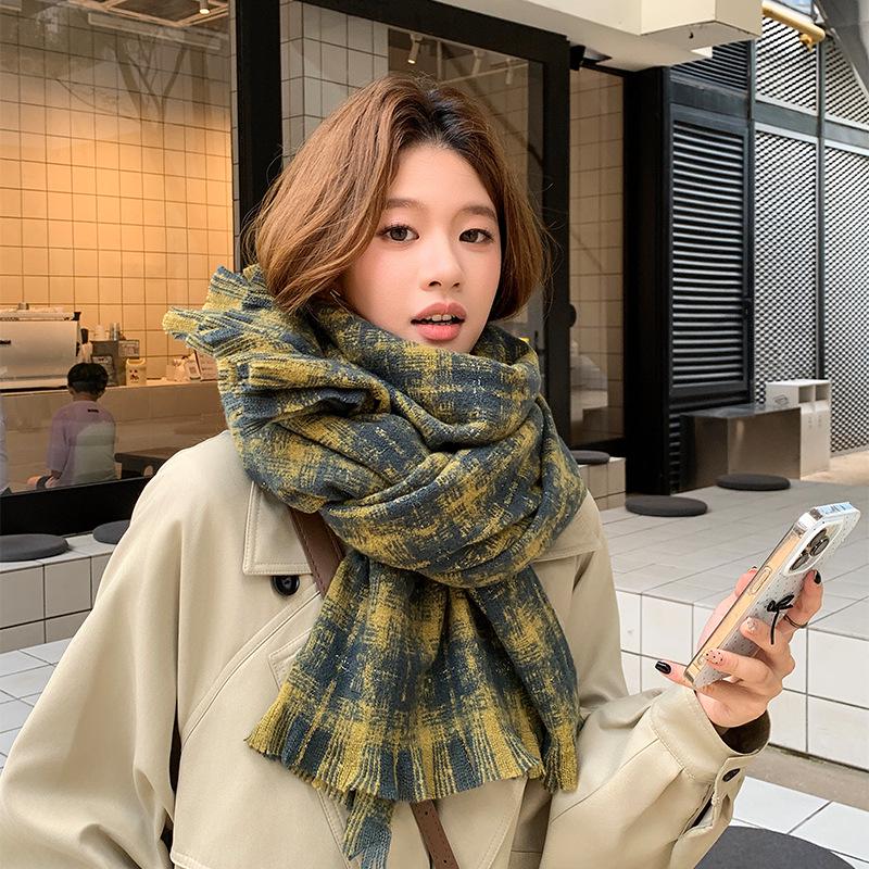 "Korean Plaid Imitation Cashmere Scarf – Women's Autumn & Winter Versatile Warm Shawl"