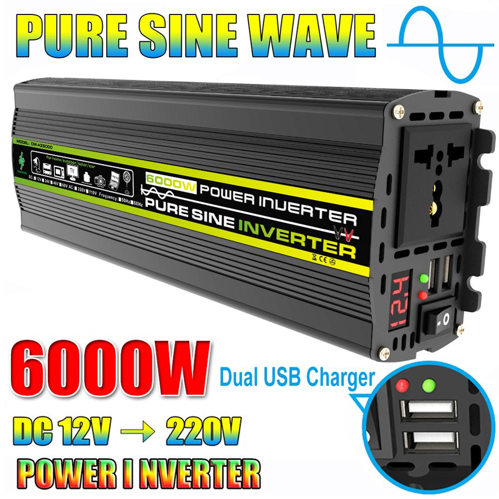 3000W-8000W Car Inverter LED Display Smart Power Inverter 12V 220V Pure Sine Wave for Car Auto RV Transformer Convert Socket