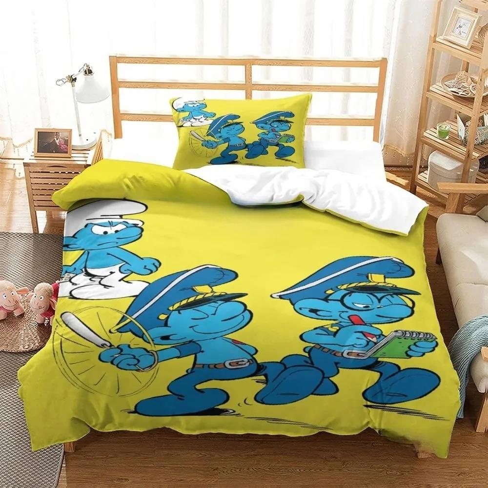 3D Cartoons S-Smurfs- Bedding Set 2/3Piece Duvet Cover Pillowcase Adult Boy Children Bedroom Gift Single Double Large Size