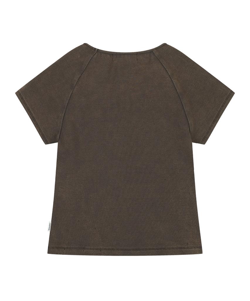 ORDINARY HOLIDAY Lace Up Sleeves T-Shirt [Brown]