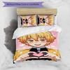 3pcs Nezuko Demon Slayer Agatsuma Zenitsu pattern bedding set duvet cover set includes duvet cover &pillowcases,perfect all season bedroom decoration&
