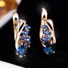 1 Pair Exquisite Oval Cut Blue Cubic Zirconia Hoop Earrings for Women Luxury Gold Color Wedding Jewelry Gift
