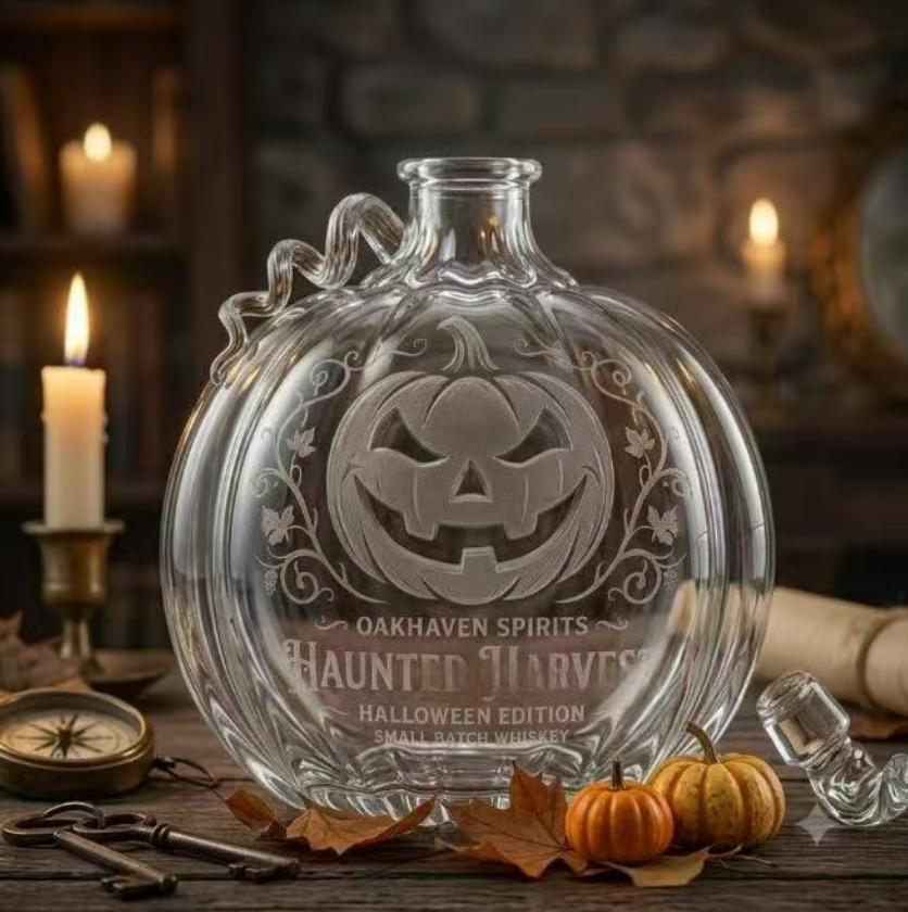 Halloween Pumpkin Shaped Glass Decanter, Vintage Liquor Wine Whiskey Spirit Bottle for Bar Home Party Decor Gift
