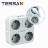 Tessan 4-Way Outlets Power Strip with 3 USB Ports (5V/2.4A), EU Wall Socket Extender with On/Off Switch Overload Protection for Smartphone, Laptop