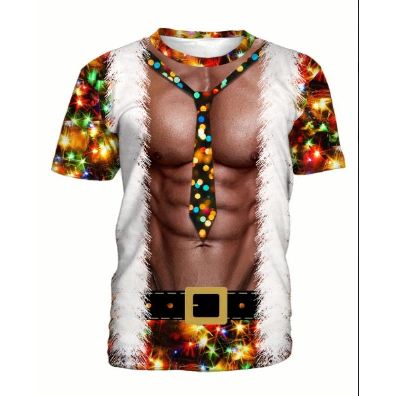 Летний топ с круглым вырезом и 3D-принтом рождественских мускулов, модная повседневная мужская футболка с короткими рукавами