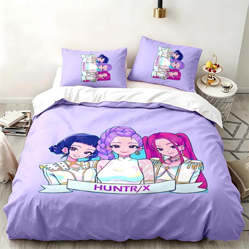 Kpop demon hunters 3pc set Perfect for bedroom use Comfortable bedding set includes a duvet cover and two pillowcases Ideal birthday or Christmas gift