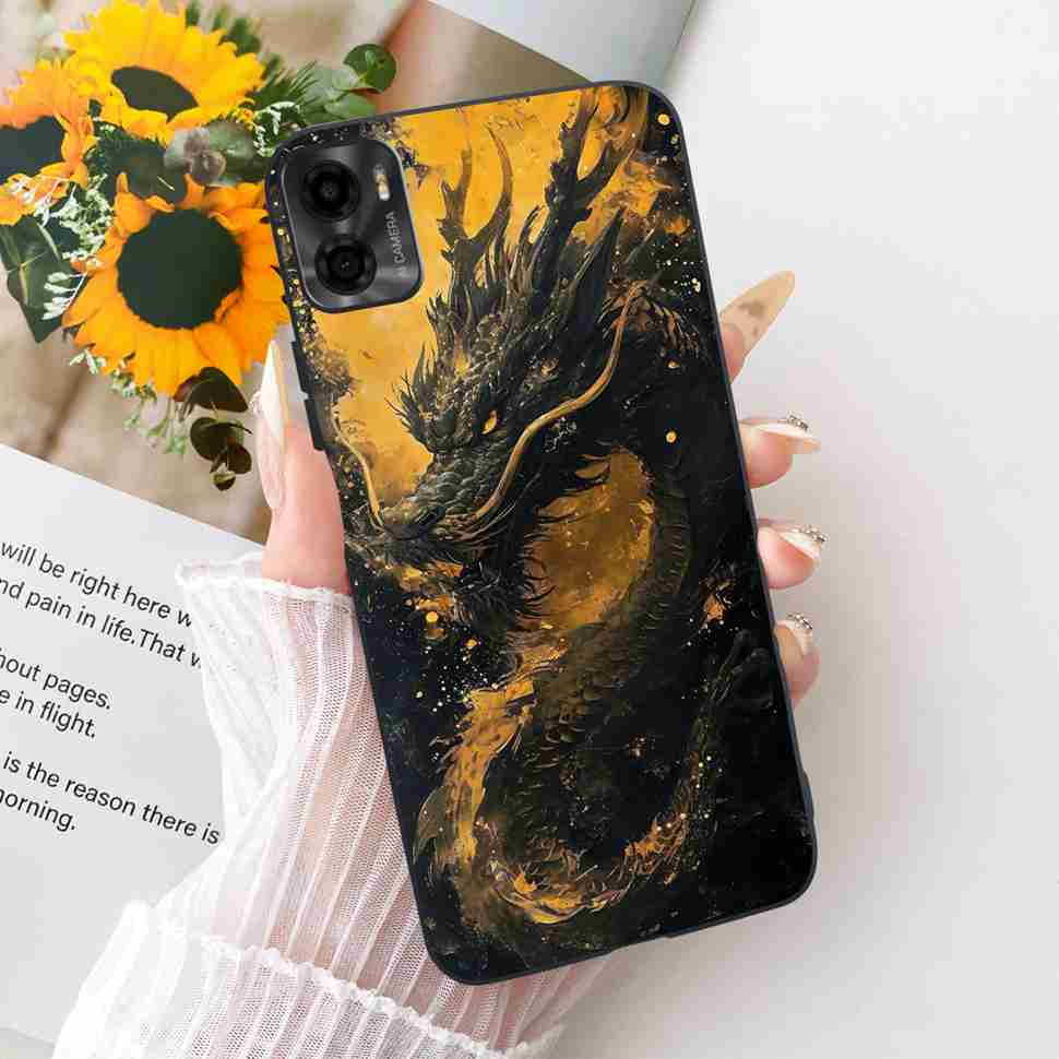 For Motorola Moto E22s 4G 6.5" Case Colorful Flower Cartoon Dragon Silicone TPU Black Cover For MOTO E22s E 22S 4G Phone Shell
