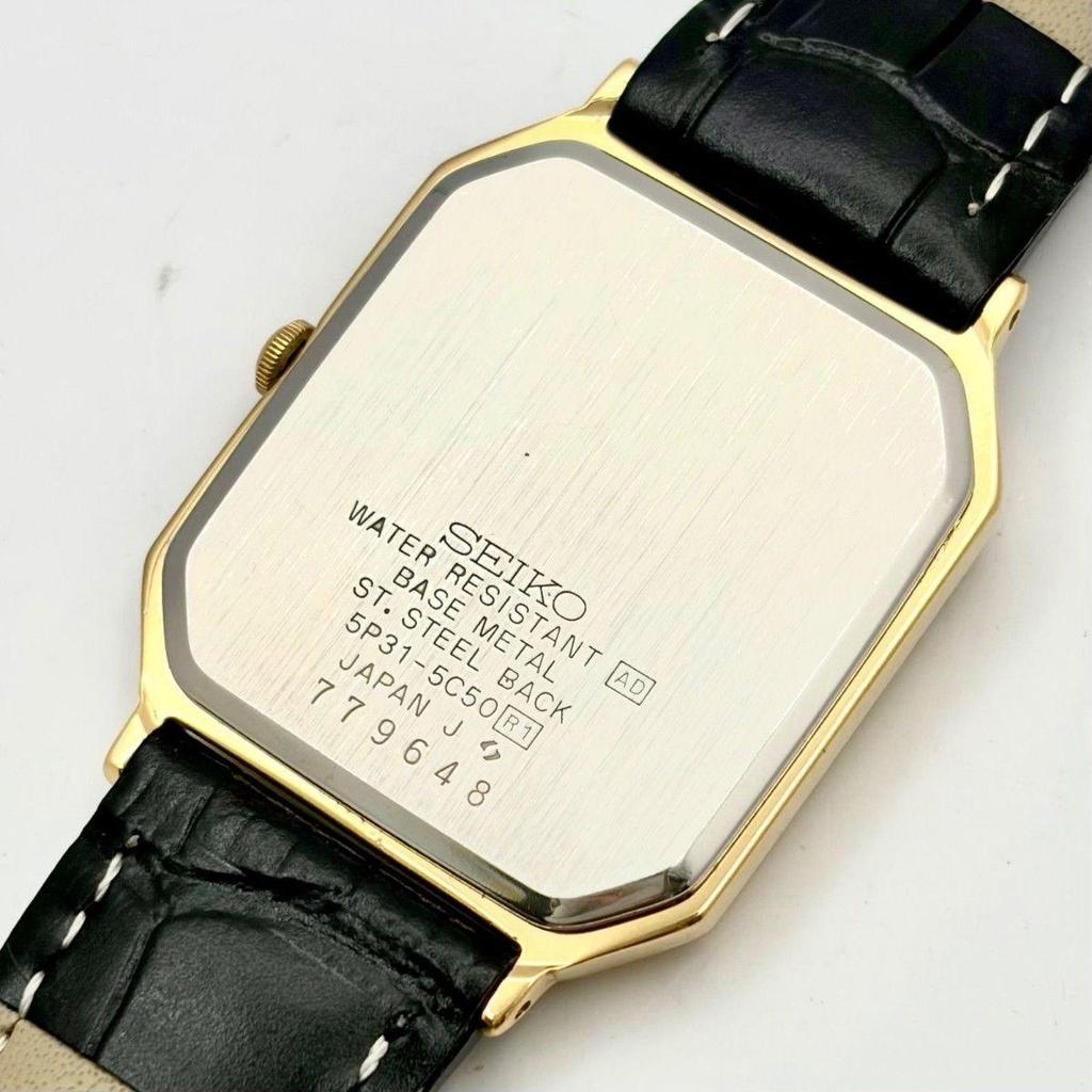 Б/у [Новый аккумулятор] Мужские часы SEIKO Золотые Восьмиугольные 5P31-5C50 779648 Новый ремешок