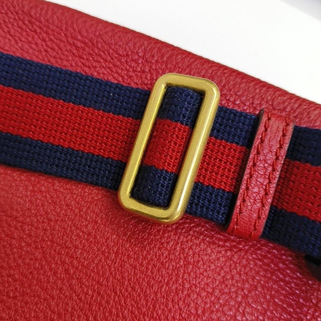[Pre-Owned] Print Vintage Logo Stripe Web Leather Shoulder Crossbody Chest Bag Waist Bag Large - Excellent #193SZOY