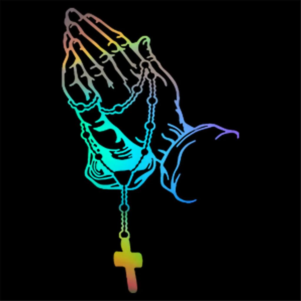 Prayer Gesture Car Body Sticker Buddha Hand Prayer Bead Holy Crucifix Style Car Sticker for Car Motorcycle Decorative Stickers